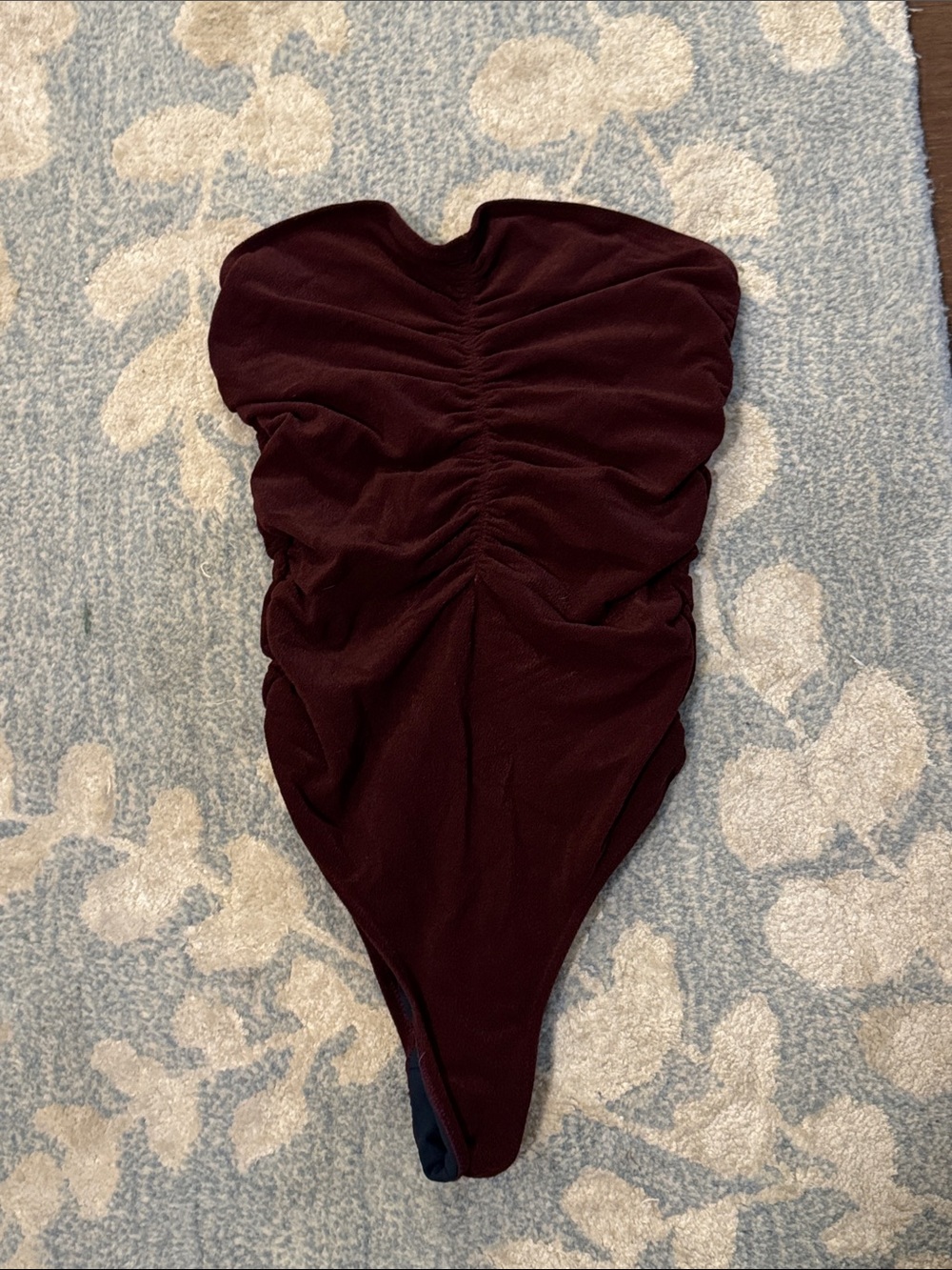 Roseanna Strapless Ruched One-Piece Swimsuit in Deep Burgundy